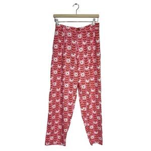 Big Bud Press Women's S Pink White Daisy Floral Print Retro Trouser Pants